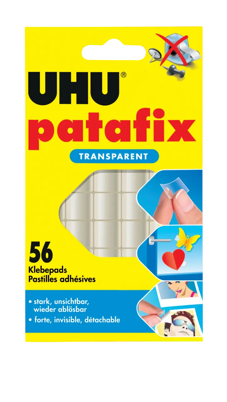 UHU Patafix Klebepads – 56 Stück, Abziehbar & Wieder Verwendbar – Für Bilder, Deko & Leichte Gegenstände Rückstandslos Kleben